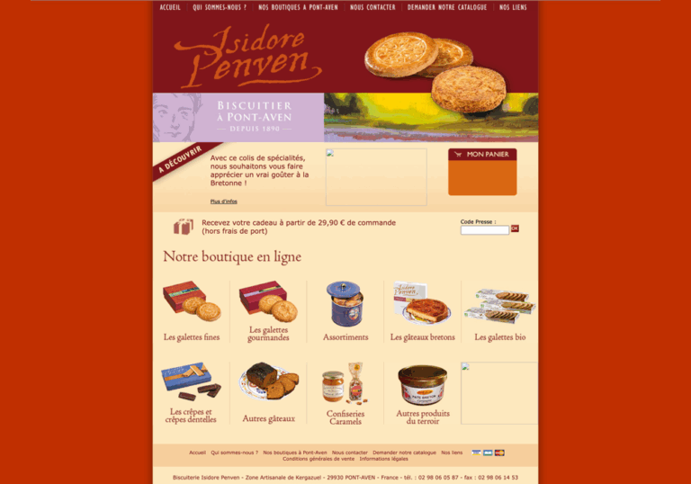 Ancien site e-commerce Isidore Penven, design daté et ergonomie limitée.