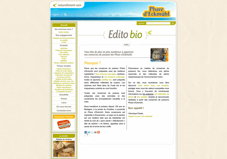 Ancienne version du site Phare d’Eckmühl, ergonomie datée et non responsive.