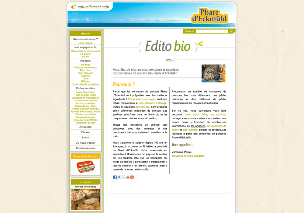 Ancienne version du site Phare d’Eckmühl, ergonomie datée et non responsive.