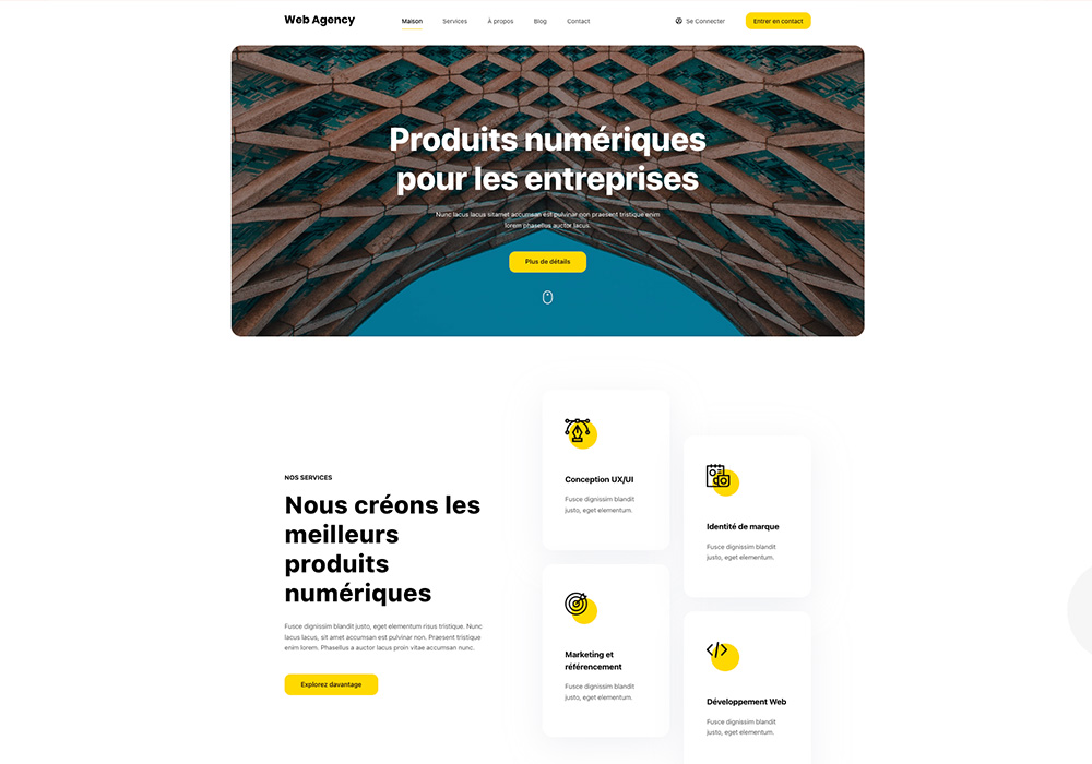 Ancienne version du thème WordPress Blocksy avant personnalisation et optimisation du site vitrine.